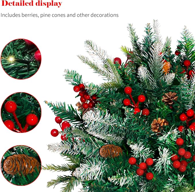 2 Pack Lighted Artificial Christmas Urn Filler, Battery Operated Pre-lit Xmas Pine Trees, Tripod Stake and 60 LED Lights, Holiday Porch Decorations for Porch, Yard, Garden, Flower Beds（Multicolor）-Ruum Studio Home