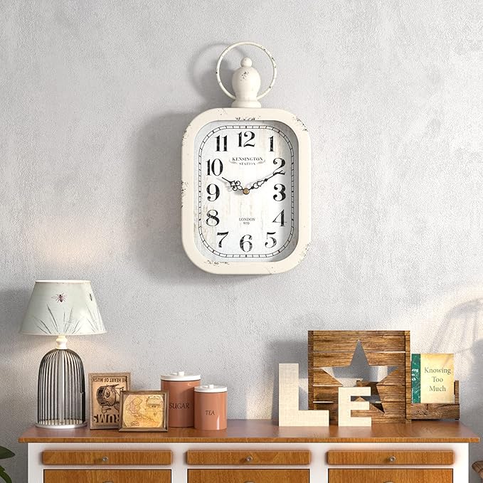 Menterry Small Retro Rectangle Wall Clock, White Antique Vintage Style, Battery Operated Silent Decor Wall Clocks for Farmhouse,Bedroom,Kitchen,Bathroom (11" H x 6.1" W)-Ruum Studio Home