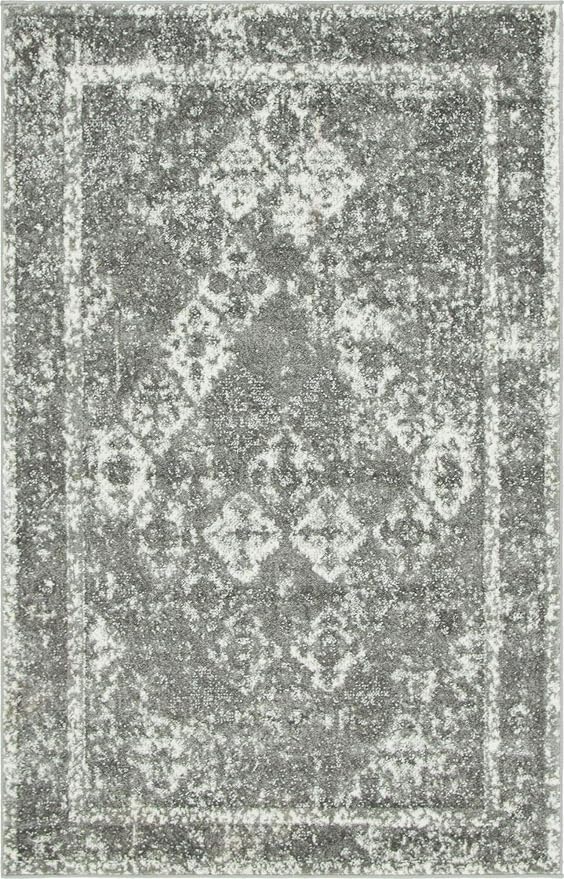 Unique Loom Rosso Collection Vintage, Traditional, Bohemian, Geometric, Distressed, Southwestern Area Rug, 4' 0" x 6' 0", Gray/Ivory-Ruum Studio Home