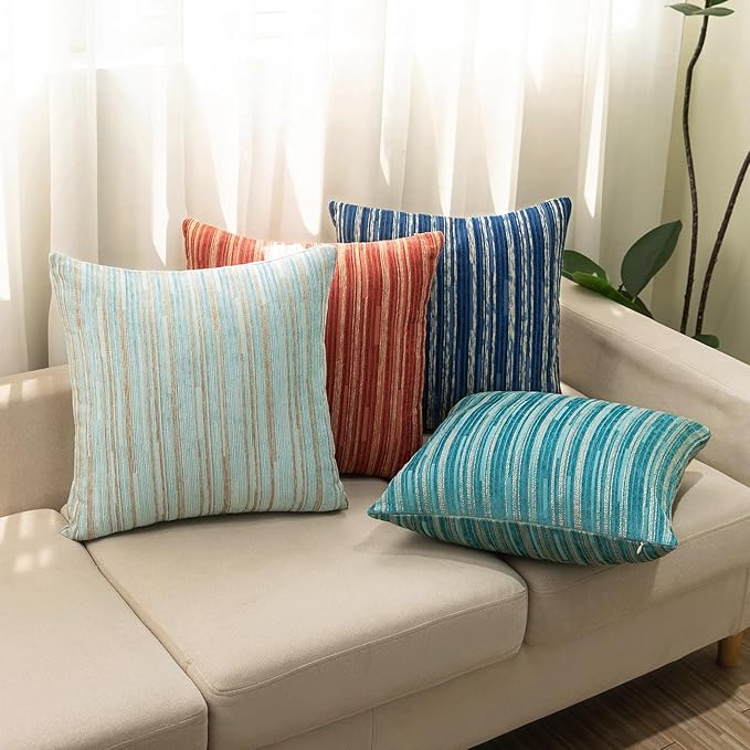 Yeiotsy Decorative Pillow Covers Teal, Pack of 2, Modern Striped Throw Pillow Cases Geometric Cushion Covers (Teal, 18 X 18 Inches)-Ruum Studio Home