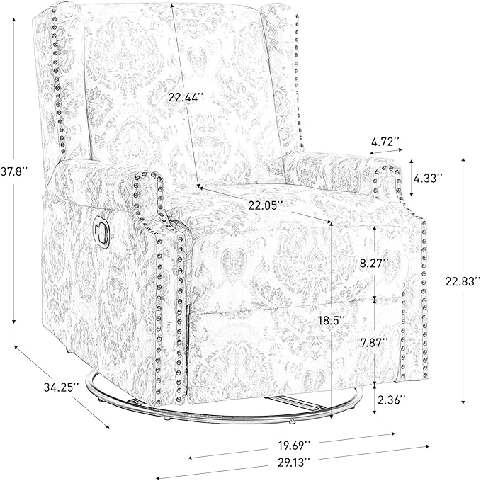 UIXE Swivel Rocker Manual Recliner Chair, Wingback Swivel Glider Fabric Nursery Reclining Sofa Chair, High Back Upholstered Arm Chair for Living Room Bedroom - Beige Floral-Ruum Studio Home