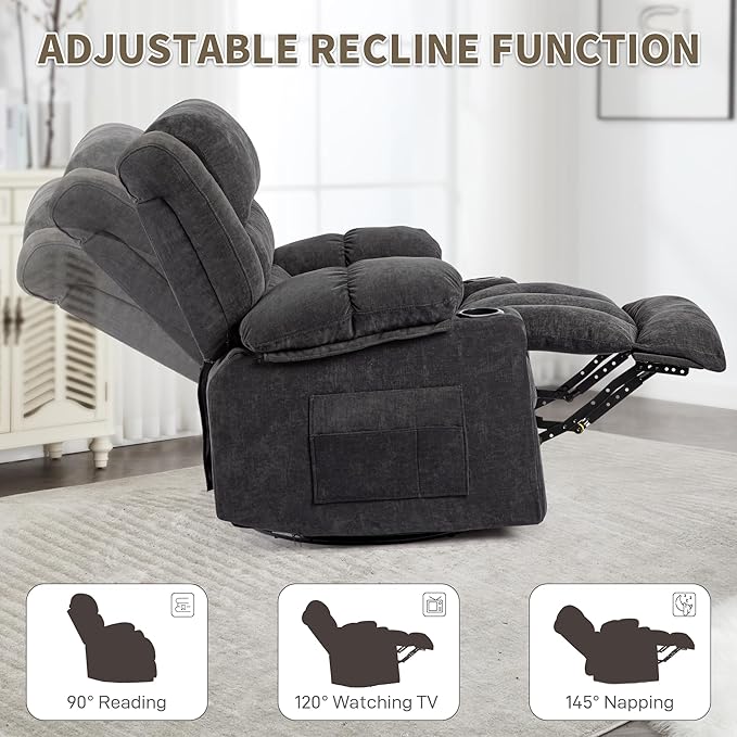 Recliner Chair Rocker Modern Ergonomic Lounge 360 Degree Swivel Single Sofa Seat Living Room Lounge Recliners on Clearance Foam Filling-Ruum Studio Home