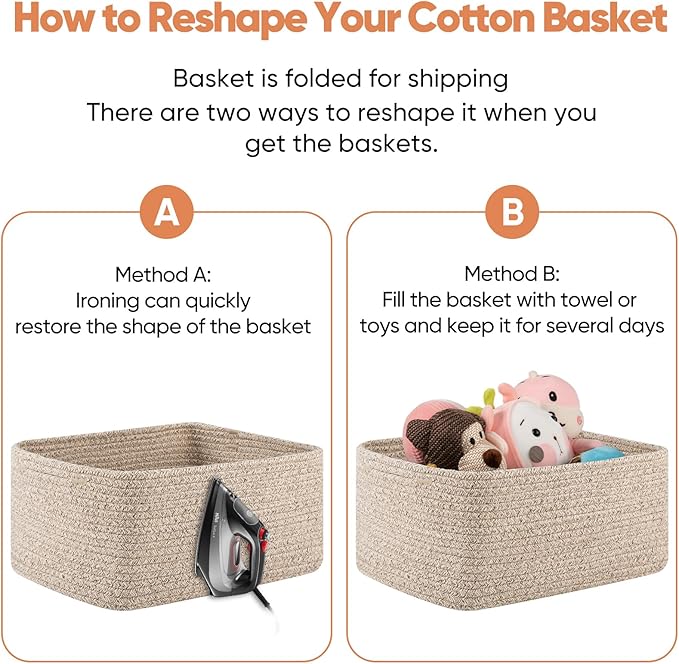 OIAHOMY 4 Pack 14.17*11.02*6.3IN Storage Baskets for Organizing Shelves, Woven Rope Baskets for Organizing Books, Clothes, Decorative Basket for Living Room, Nursery, Bedroom, Gift Basket, Brown-Ruum Studio Home