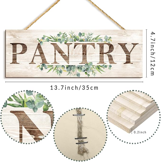 Pantry Sign Wall Decor, Pantry Wall Art with Plant Print, Rustic Farmhouse Wall Hanging Plaque Home Kitchen Decorative Pantry, 4.7 x 13.7 inches-Ruum Studio Home