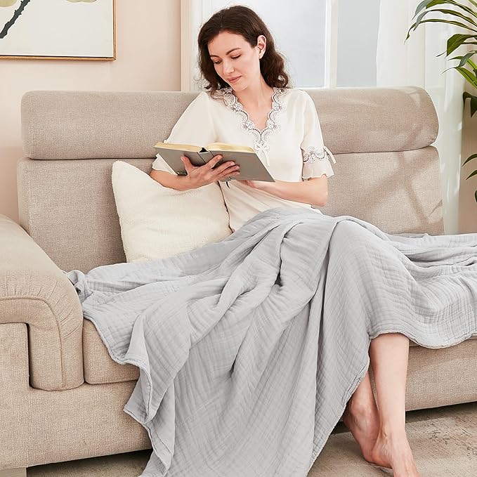 EMME Cotton Blanket Twin XL for Bed Soft Muslin Blankets 66"x90" Lightweight Breathable Layering Bedspread Coverlet All Season Gauze, Light Grey-Ruum Studio Home