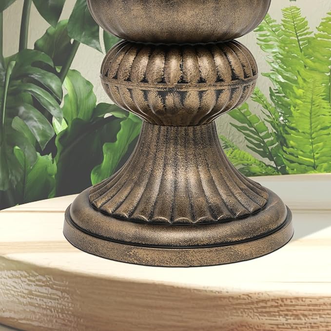 Athena Collection 20''H Garden Plastic Urn Vintage Tall Planter Urn Patio Large Flower Pot Porch Planter Large Planter for Indoor Outdoor Plant, Bronze-Ruum Studio Home