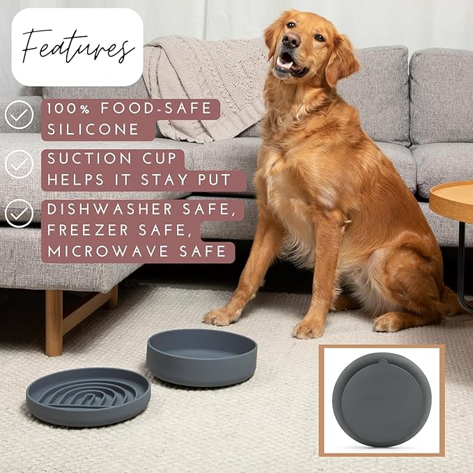 The Slowdown Bowl Silicone Slow Feeder for Dogs & Puppies, Slow Eating, Modern Lick Mat Design, Reduces Gulping, Fits 2.5 Cups 9.5” Across x 1.5” Tall, Mealtime Challenge, Large-Blush-Ruum Studio Home