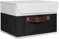 ANMINY Storage Boxes with Lids Washable Decorative Storage Bins Basket with PU Leather Handle Foldable Linen Fabric Storage Cubes Containers for Home Closet Organizer - Black White, Small Size-Ruum Studio Home