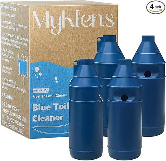 Toilet Bowl Cleaner Bottle, Automatic Toilet Bowl Cleaner Tablets in Bottle, Easy to Use, Long-Lasting Effect Toilet Cleaners Drop in Tank, Blue, 4 Bottles-Ruum Studio Home