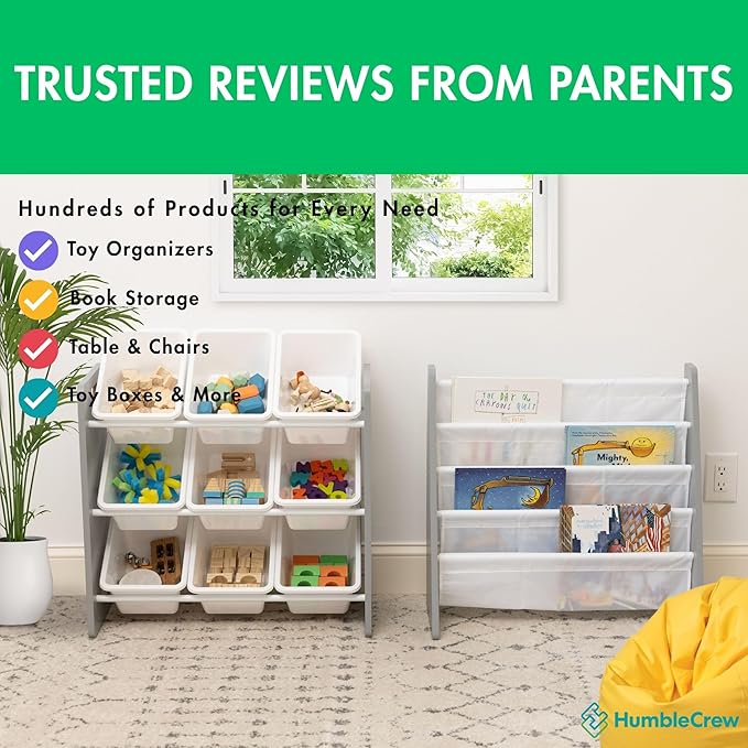 Humble Crew 9-Bin Toy Organizer – Inspire Grey with White Plastic Bins, 3-Tier Storage Solution for Kids' Playrooms and Nurseries-Ruum Studio Home