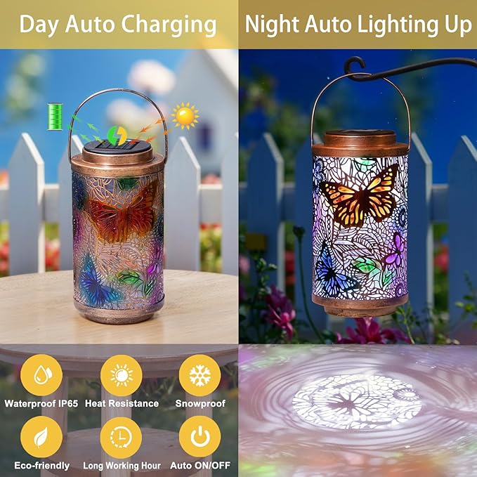 2Pack Solar Lanterns Outdoor Waterproof Colorful Butterfly Garden Gifts for Women, Multicolor Solar Outside Lights Patio Lantern for Yard, Backyard, Porch, Mothers Day Gifts for Mom Grandma Wife-Ruum Studio Home
