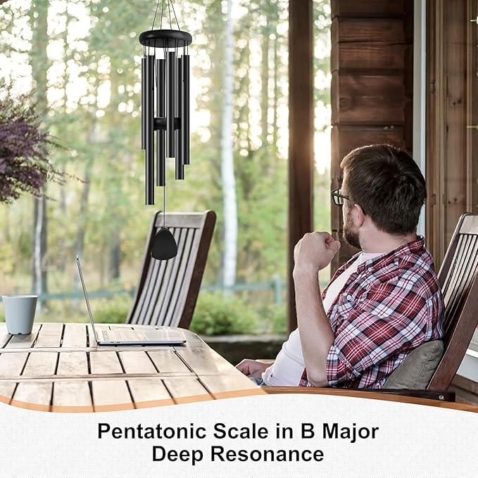 Large Aluminium Wind Chimes 37 Inches to Create a Zen Atmosphere Suitable for Outdoor, Garden, Patio Decoration. Classic Wind Chimes with Wind Catcher as a Gift for Unisex(Whole Black)-Ruum Studio Home