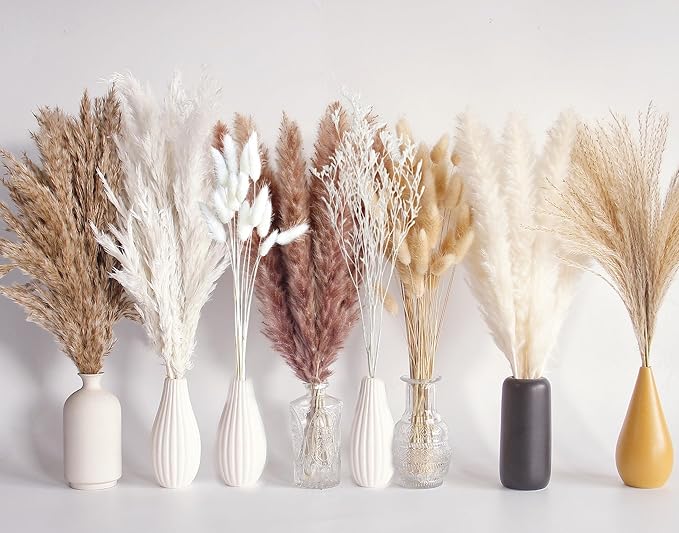 128 PCS Dried Pampas Grass Bouquet, Boho Table Decor, Bunny Tails Dried Flowers, Brown Pampas, White Pampas Grass for Weddings, Home Decor, Rustic Parties, and Baby Shower Decorations-Ruum Studio Home
