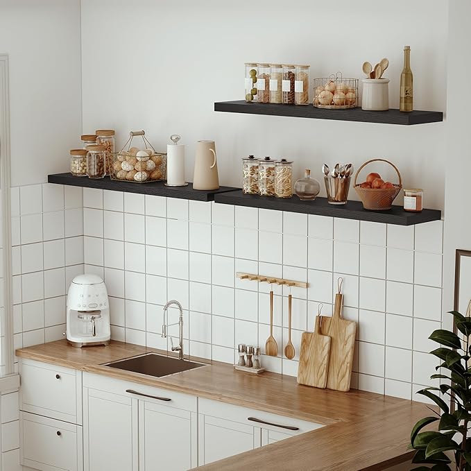 Single Floating Shelves 48 Inches, 48 x 10 inch Deep x 1.8 in Thick, Long Wall Shelves Heavy Duty 80 lbs for Bedroom, Living Room, Kitchen, Office, Modern Shelf Book Home Decor, Black-Ruum Studio Home