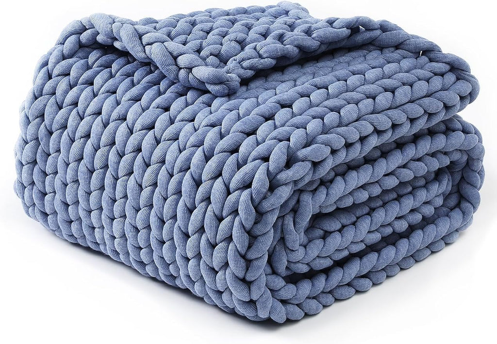 YnM Chunky Throw Blanket, Medium-Weight, Hand Knitted, Skin Friendly, Ventilated and Breathable, Machine Washable, Home Décor Piece for Couch, Sofa and Bed (Cerulean Blue, 60x80 Inch)-Ruum Studio Home