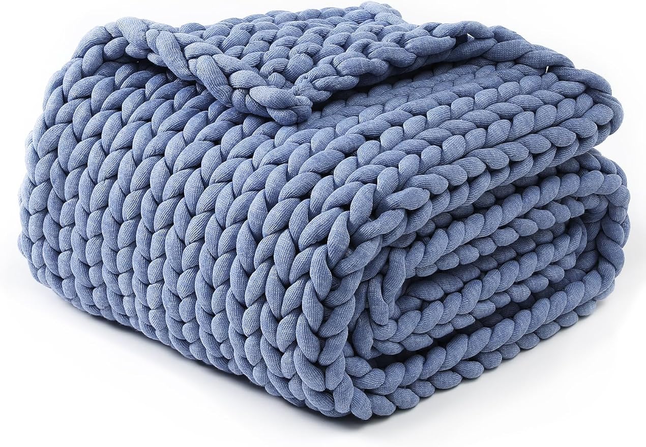YnM Chunky Throw Blanket, Medium-Weight, Hand Knitted, Skin Friendly, Ventilated and Breathable, Machine Washable, Home Décor Piece for Couch, Sofa and Bed (Cerulean Blue, 60x80 Inch)-Ruum Studio Home