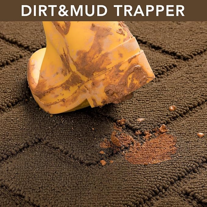 hicorfe Indoor Doormat,Front Back Door Mat TPR Backing Non Slip Mats 20"x31.5" Absorbent Resist Dirt Entrance Doormat Inside Floor for Entryway Washable Low-Profile(Dark Brown)-Ruum Studio Home