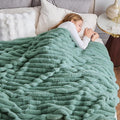 NEWCOSPLAY Faux Fur Twin Blanket New Sage Green 3D Ribbed Plush Thick Warm Blanket for Couch Sofa Bed 850GSM (New Sage Green Ribbed, Twin(60"x80"))-Ruum Studio Home