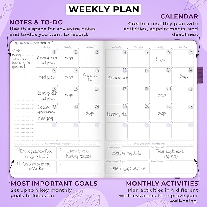 GoGirl Food Journal & Wellness Planner –– Diet & Fitness Diary – Nutrition Journal with Meal, Exercise & Weigh Loss Tracker, A5 (Purple)-Ruum Studio Home