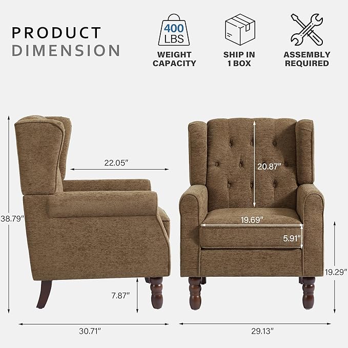 Lumibee High Back Accent Chair,Upholstered Wingback Armchair with Solid Wood Legs for Small Spaces,Comfy Single Sofa Chair for Living Room,Bedroom,Office-Gray-Ruum Studio Home