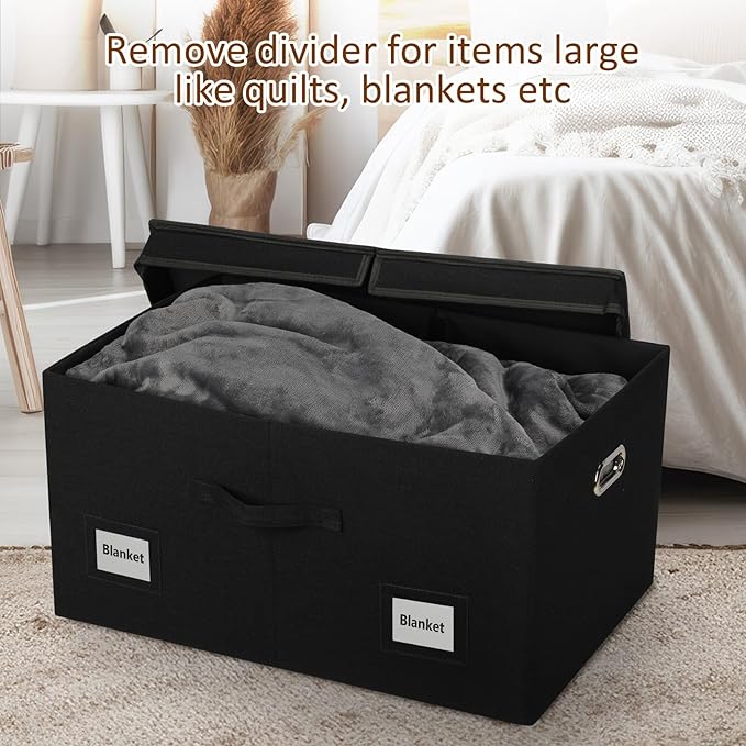 75 Quarts Extra Large Decorative Storage Bins with Lids, 3 Packs Black Collapsible Storage Bins with Lids, Stackable Storage Bins Decorative Box Storage With Lid Extra Large-Ruum Studio Home