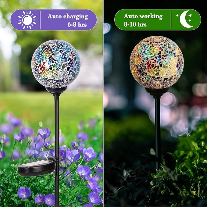 Solar Garden Lights Outdoor Decorative - Solar Gazing Ball Mosaic Garden Stakes Decorative Waterproof Outdoor Lights for Pathway Yard Lawn Decoration Multi-Ruum Studio Home