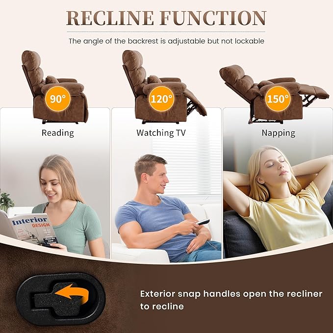 Oversized Power Recliner Chair 350lb with Hidable Cup Holders, Extra Wide Large Big Electric Recliner Chair with Lumbar Support Pillow Nursery Chair Living Room (Manual, BROWN-6002-1)-Ruum Studio Home