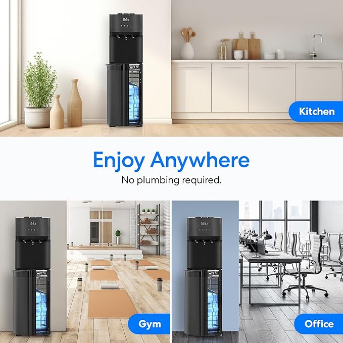 Brio Self Cleaning Bottom Loading Water Cooler Water Dispenser – Black Stainless Steel - 3 Temperature Settings - Hot, Room & Cold Water-Ruum Studio Home