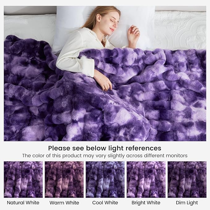Cozy Bliss Faux Fur Throw Blanket for Couch, Fuzzy Soft Plush Thick Bubble Blanket for Sofa Bedroom Living Room, 50 * 60 Inches Tie-dye Purple-Ruum Studio Home