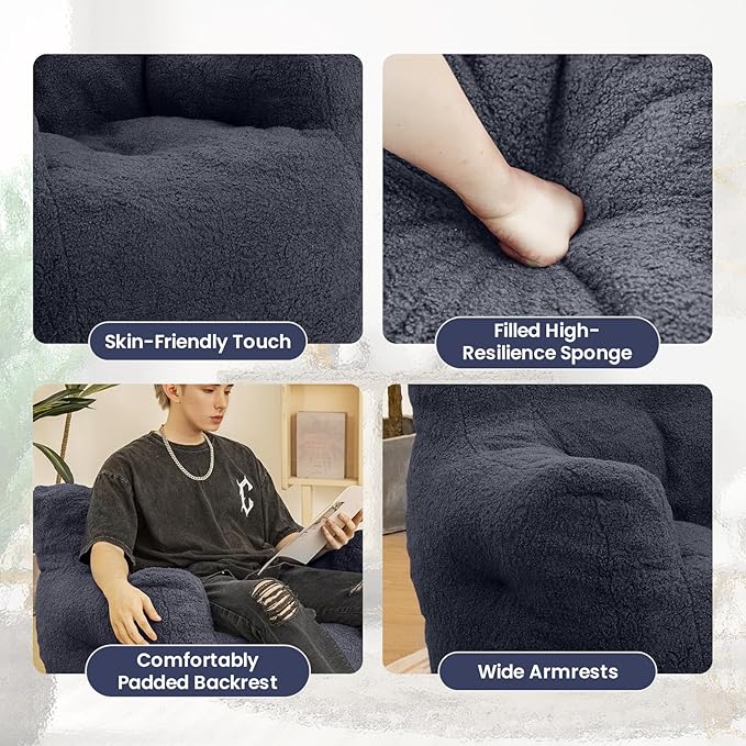 Bean Bag Chair with Filler, Bean Bag Sofa with Tufted Soft Stuffed Filling, Fluffy and Lazy Sofa, Comfy Cozy BeanBag Chairs with Memory Foam for Dorm, Apartment, Living Room (Blue)-Ruum Studio Home