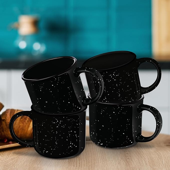 DISCOUNT PROMOS Ceramic Campfire Coffee Mugs 13 oz. Set of 10, Bulk Pack - Perfect for Tea, Espresso, Cappuccino, Hot Cocoa - Black-Ruum Studio Home