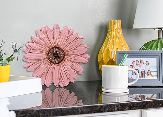 NAT & Jules Gerbera Daisy Flower Shaped Dimensional Indoor Outdoor 12 inch Cast Resin Decorative Garden Stepping Stone, Patio, Walkway Sculpture Yard Art, Pink-Ruum Studio Home