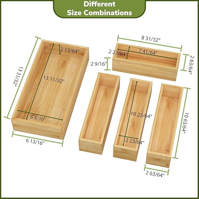 BAMEOS Utensil Drawer Organizer, 5 Slots Silverware Organizers for Kitchen Drawers, Bamboo Flatware Organizer for Knives Cutlery Spoons Forks (Natural)-Ruum Studio Home