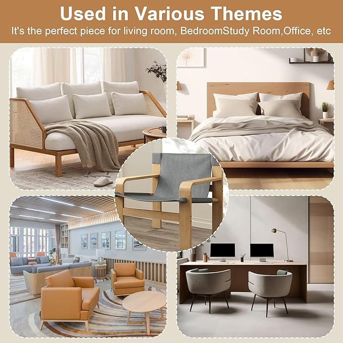 Mid-Century Accent Chair with Wide Armrest & Solid Wood Frame, Detachable and Washable Armchair, Modern Living Room Reading Chairs for Bedroom Sunroom Bedroom Balcony,Light Grey-Ruum Studio Home