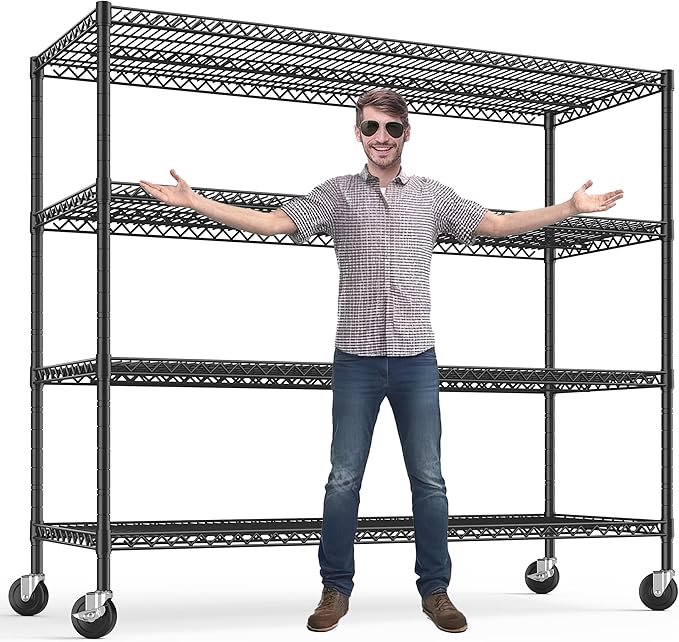 REIBII 75.6" H Storage Shelves Wire Shelving Unit with Wheels 2500LBS Garage Shelving Heavy Duty Metal Shelves for Storage Rack Adjustable Pantry Shelf Commercial Shelving, 75.6" H X 55.5''W X 24" D-Ruum Studio Home