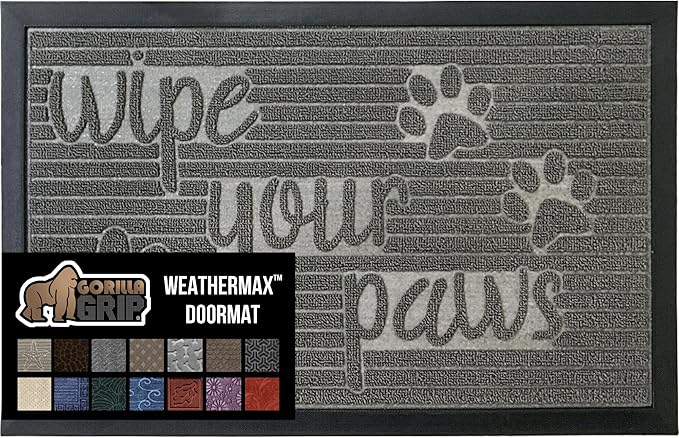 GORILLA GRIP 100% Waterproof All-Season WeatherMax Doormat, 47x35, US Designed Natural Rubber, Stain and Fade Resistant, Low Profile Indoor Outdoor Door Mats, Easy Clean Patio Mat, Stone Paws-Ruum Studio Home