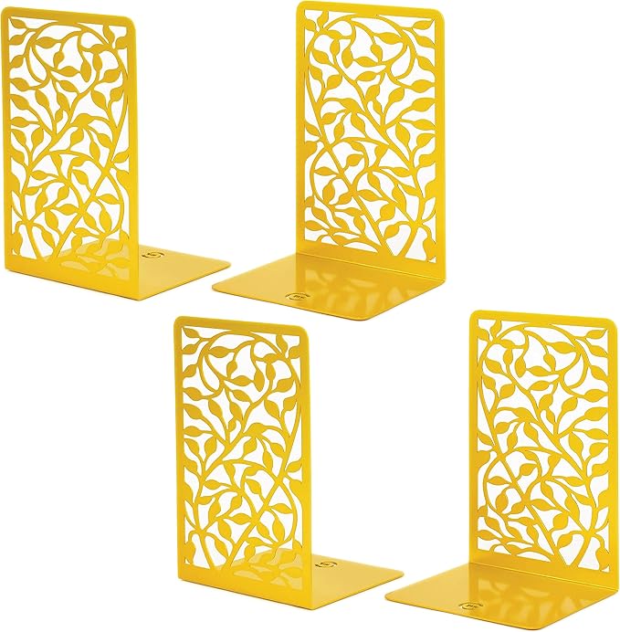 CNK Book Ends Bookends for Decorative Books Holder Bookend Shelves End Hold Heavy Duty Holders Stoppers Metal Stopper Cute Boho Bookshelf Holds Cookbook Office Home Set of 4 Bookends Pair Gold-Ruum Studio Home