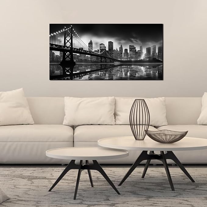 Brooklyn Bridge Wall Art for Living Room City Wall Decor for Bedroom Black Wall Decor for Office 20 x 40 Inch-Ruum Studio Home