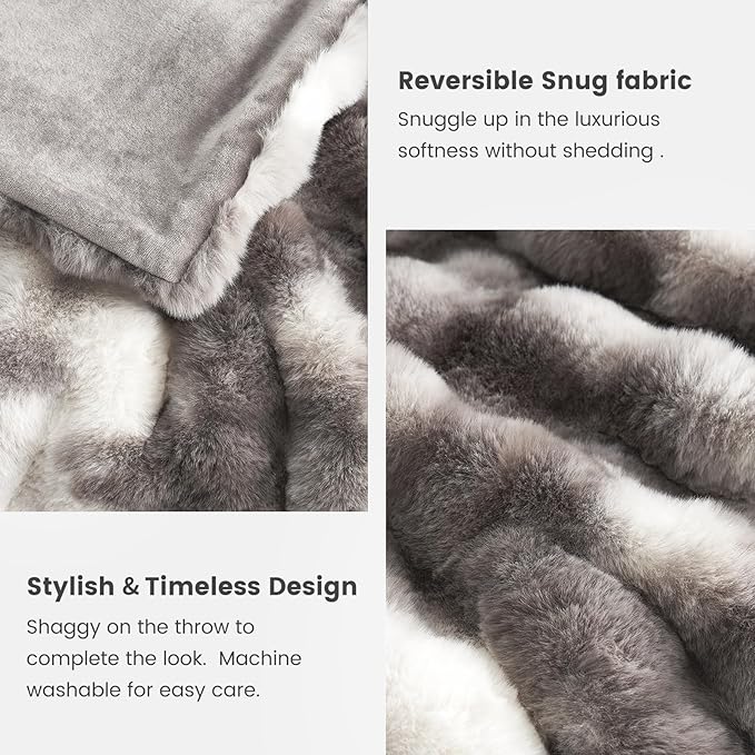 Cozy Bliss Faux Fur Throw Blanket for Couch, Fuzzy Soft Plush Thick Bubble Blanket for Sofa Bedroom Living Room, 108 * 90 Inches Tie Dye Taupe-Ruum Studio Home