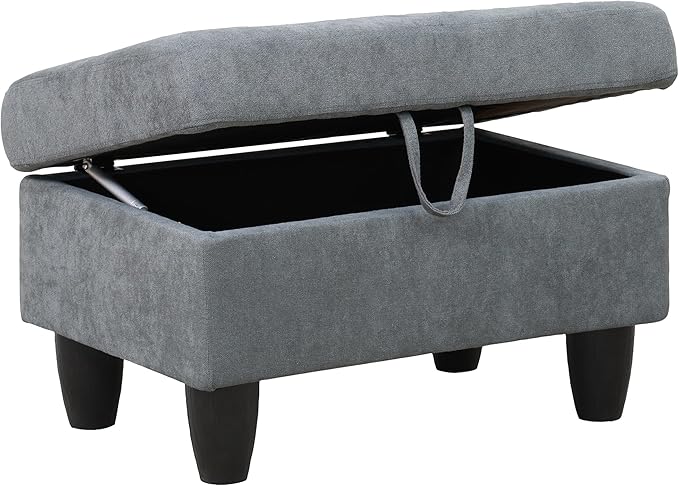 Ottoman Rectangular Storage Ottoman Bench, Flannel Footrest Stool Footstool with Lid for Living Room, Bedroom, Entryway, Dark Gray, 28.5"x19"x17.5"-Ruum Studio Home