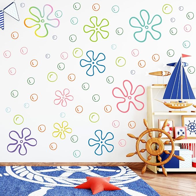 187PCS Flower Bubbles Wall Decals Under The Sea Birthday Party Decorations Ocean Wall Stickers Wall Decor for Bathroom Nursery Bedroom Home Classroom Car-Ruum Studio Home