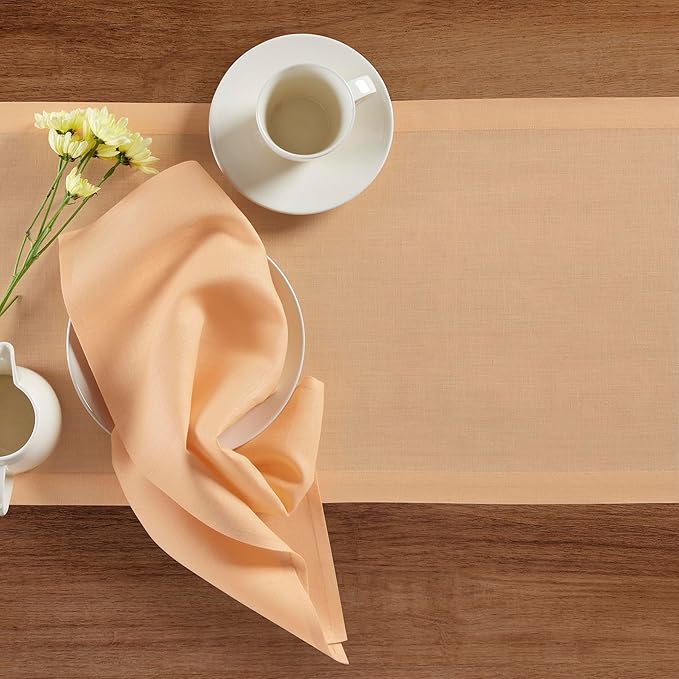 Solino Home Linen Peach Table Runner 48 Inches - 100% Pure Linen Short Table Runner 14 x 48 Inch Ideal for Dresser and Coffee Tables - Fete-Ruum Studio Home