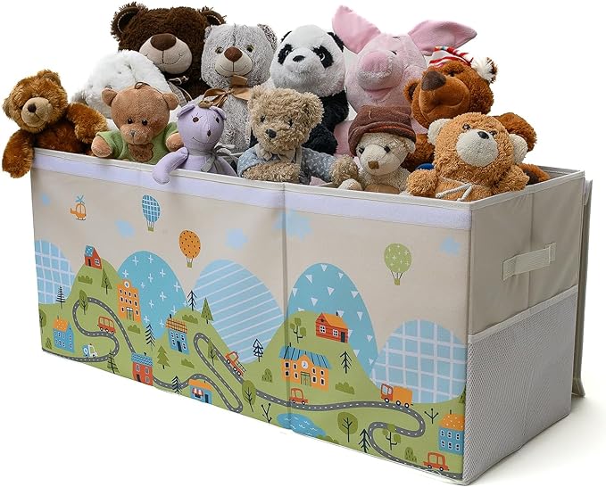 Extra Large Toy Storage Organizer with Lid - Sturdy, Collapsible Toy Chest Storage Box with Cute Design - Toys Bin with Dividers for Kids, Boys, Girls, Nursery, Bedroom, Play room 37"x16"x14"-Ruum Studio Home