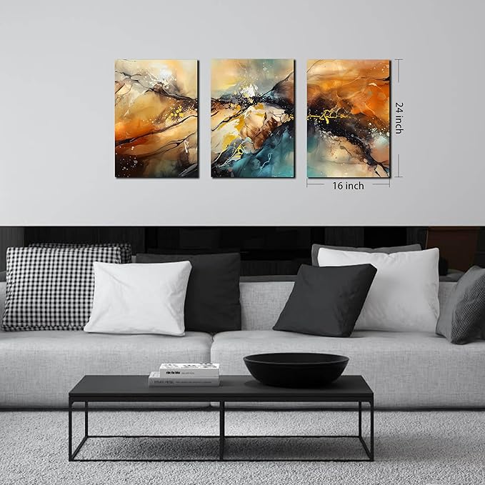 Abstract Wall Canvas Art for Living Room - Modern Art Work for Office Walls - 3 Piece Pictures Wall Art Size 16" x 24"-Ruum Studio Home