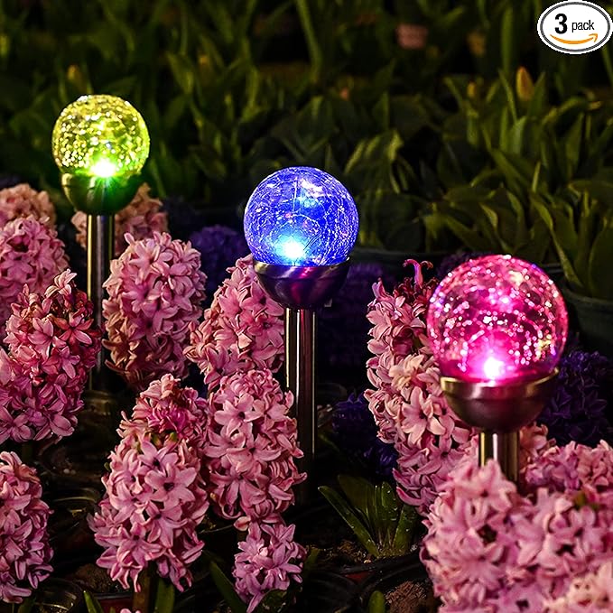 GIGALUMI Solar Outdoor, Cracked Glass Ball Solar Garden Lights, Color Changing Lights Outdoor,Garden LED for Path, Patio, Yard, 3 Pack Pathway-Ruum Studio Home