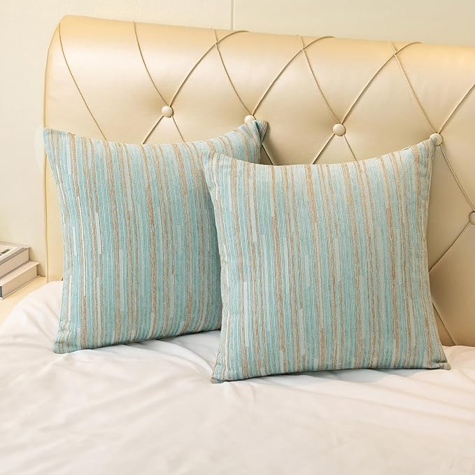 Yeiotsy Pillow Cases Blue, Pack of 2, Decorative Throw Pillow Covers Striped Bohemia Couch Cushion Covers for Sofa Home Decor (Light Blue, 18 X 18 Inches)-Ruum Studio Home