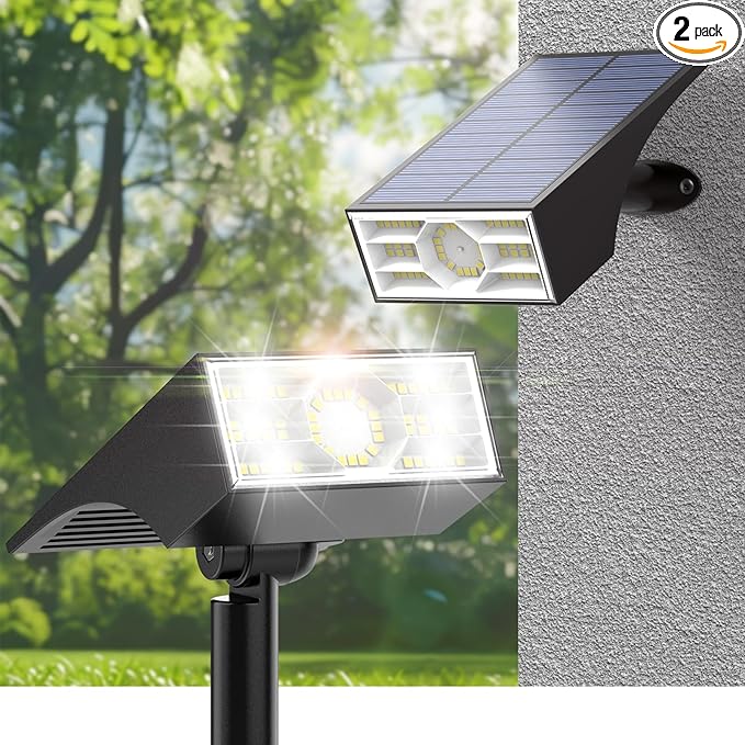 Solar Spot Lights Outdoor, 2 Pack Outdoor Solar Lights for Yard Waterproof, 4 Lighting Modes Solar Landscape Spotlights, Auto On/Off Solar Powered Flood Lights Garden Pathway (Cool White)-Ruum Studio Home