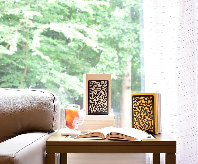 CNK Book Ends Bookends for Decorative Books Holder Bookend Shelves End Hold Heavy Duty Holders Stoppers Metal Stopper Cute Boho Bookshelf Holds Cookbook Office Home Set of 4 Bookends Pair Black-Ruum Studio Home