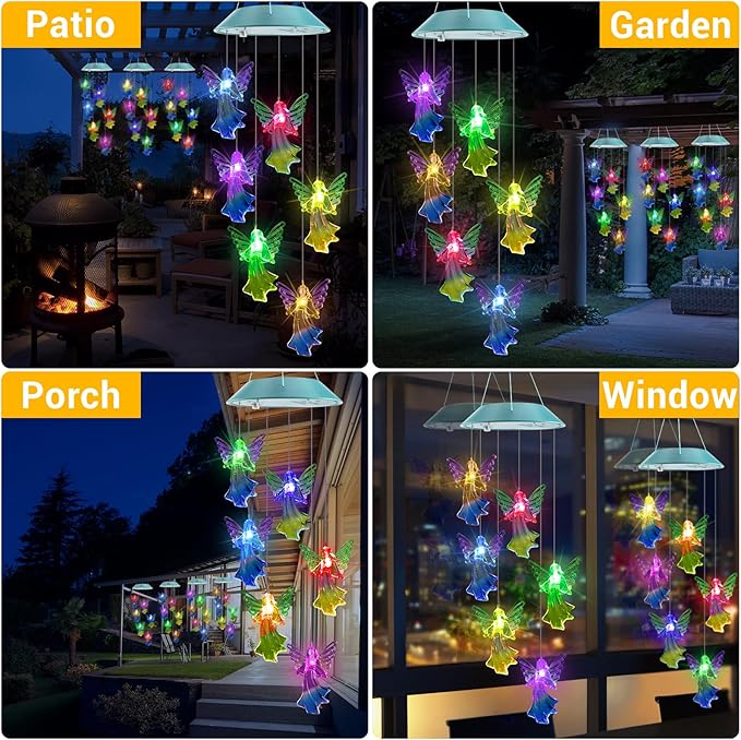 Toodour Solar Wind Chimes, Color Changing Angel Wind Chimes, LED Decorative Mobile, Gifts for Mom Grandma, Waterproof Outdoor Decorative Lights for Garden, Patio, Yard, Window Outdoor Decor-Ruum Studio Home