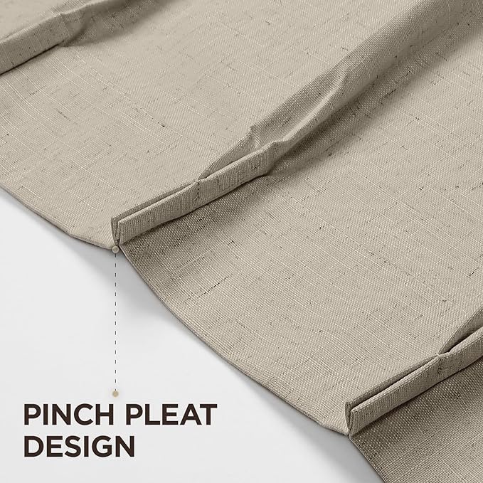 Joydeco Pinch Pleated Linen Curtains Darkening Drapes for Bedroom, 100% Blackout Drapes 96 inches Long 2 Panels Heat Blocking Curtains(Cobblestone,40'' Wx96'' L)-Ruum Studio Home